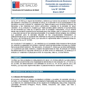 Informe de Fiscalización IP sobre Procedimiento de Reclamo Contenido de expediente y respuesta al reclamo Ley N° 20.584