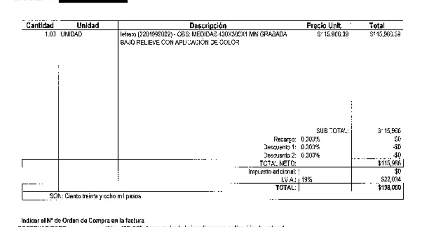 Orden de Compra N° 66