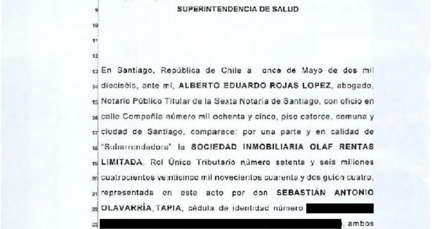 Contrato de subarrendamiento entre Sociedad inmobiliaria Olaf y la Superintendencia de Salud.